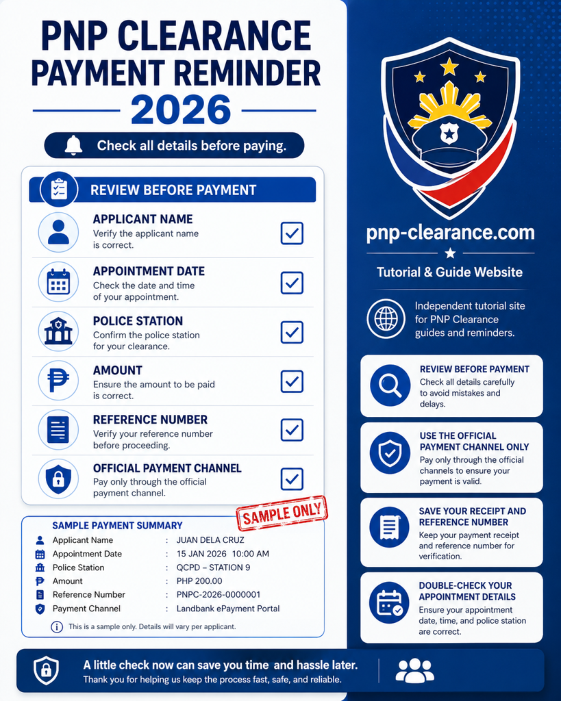 PNP Clearance online payment reminder before paying