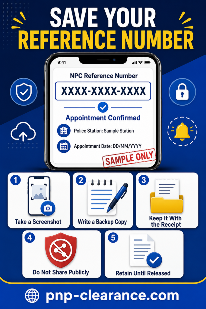 Save PNP Clearance reference number and appointment confirmation