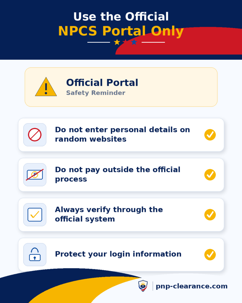 PNP Clearance online login - Use the Official NPCS Portal Only