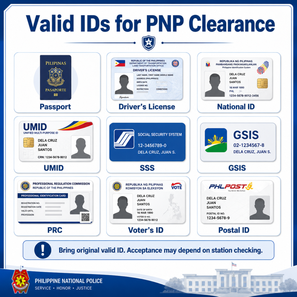 Valid IDs for PNP Clearance