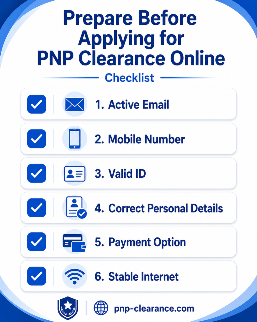 prepare before applying for PNP Clearance online checklist