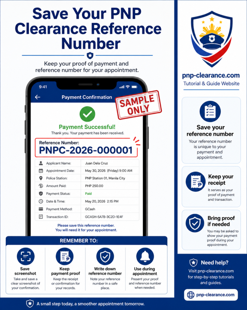 save PNP Clearance reference number and proof of payment