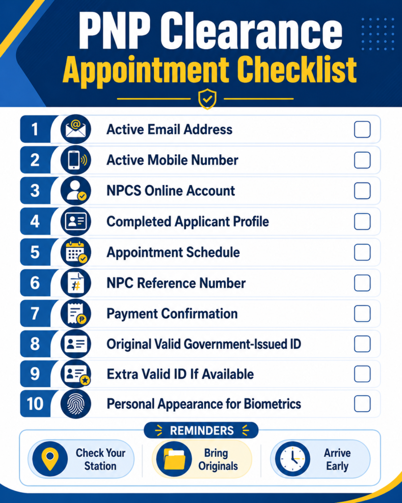 Complete PNP Clearance requirements checklist for 2026 applicants