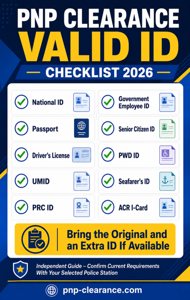 checklist of valid IDs for PNP Clearance