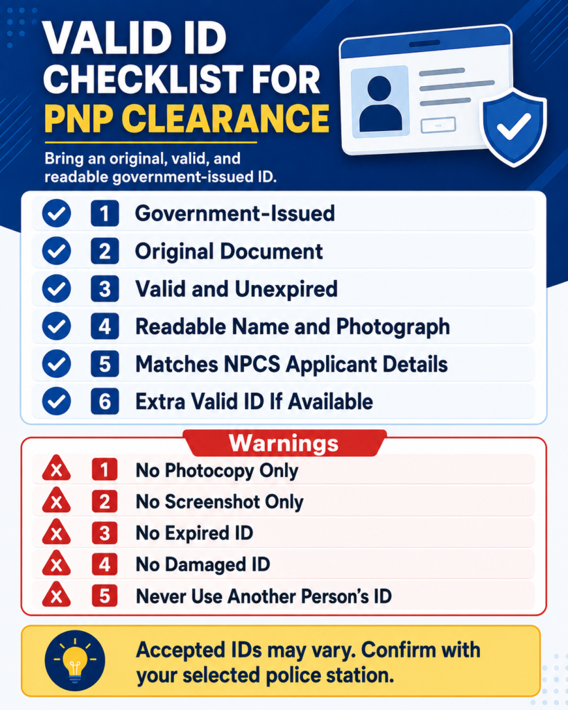 PNP Clearance valid ID requirements for 2026 applicants