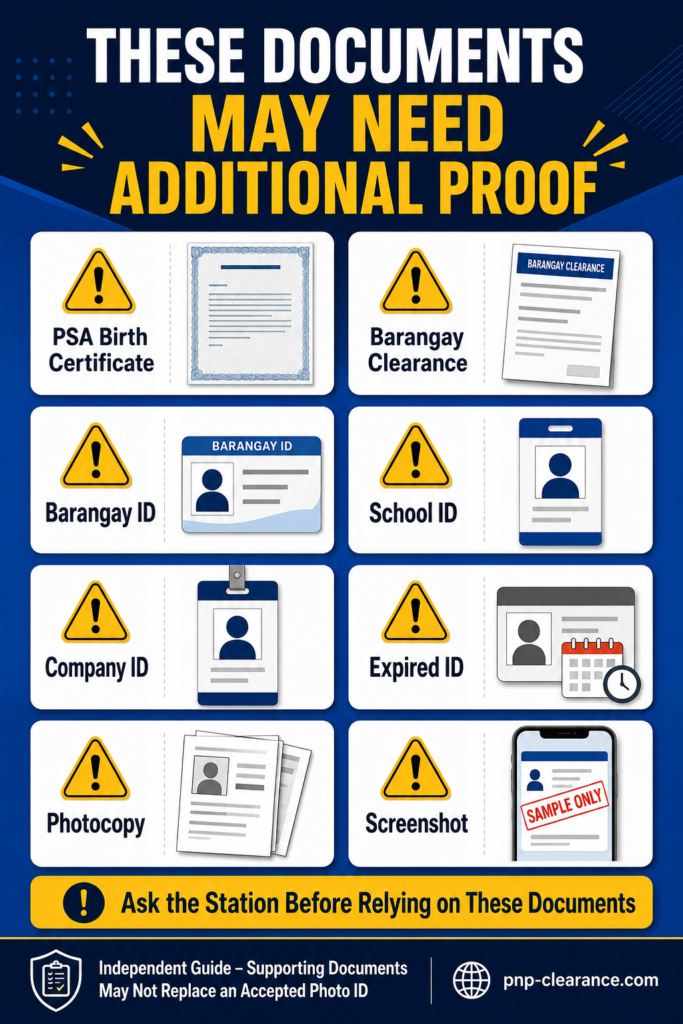 supporting documents that may not replace a valid ID for PNP Clearance